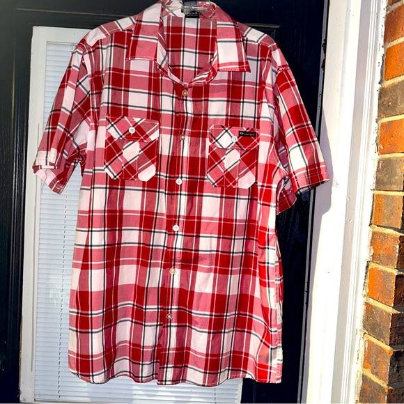 Enyce Other - Enyce Mens 3XL Button Front Dress Shirt Red White  Plaid Short Sleeve Sean Combs